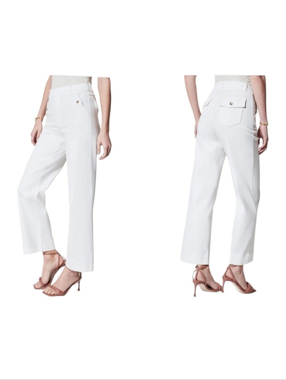 Spanx Twill Cropped Wide Leg Pant White Tummy Control Size S